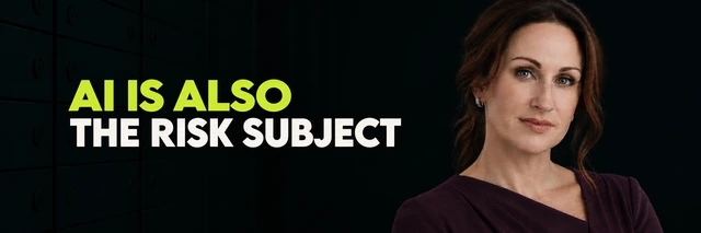 Stacy Bishop beside the headline “AI IS ALSO THE RISK SUBJECT”