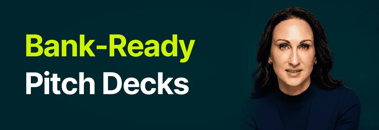 Stacy Bishop beside the headline “Bank-Ready Pitch Decks”