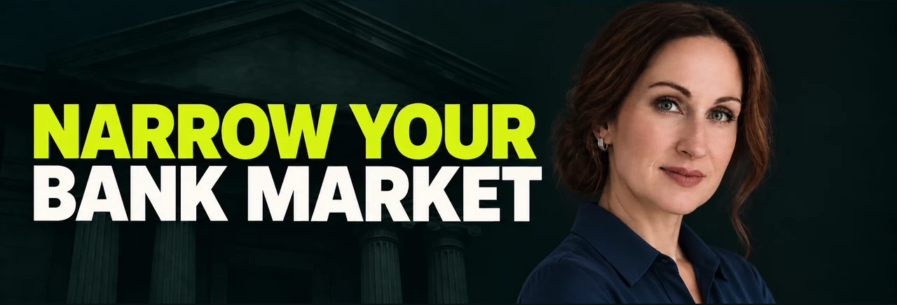 Stacy Bishop beside the headline “Narrow Your Bank Market”