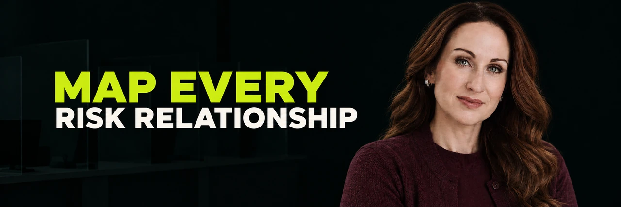 Stacy Bishop beside the headline “MAP EVERY RISK RELATIONSHIP”
