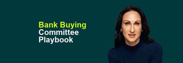 Stacy Bishop beside the headline “Bank Buying Committee Playbook”